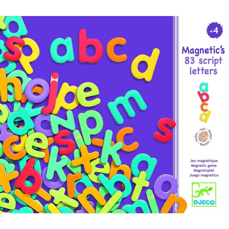 Djeco - Litere magnetice colorate pentru copii, 83 bucati