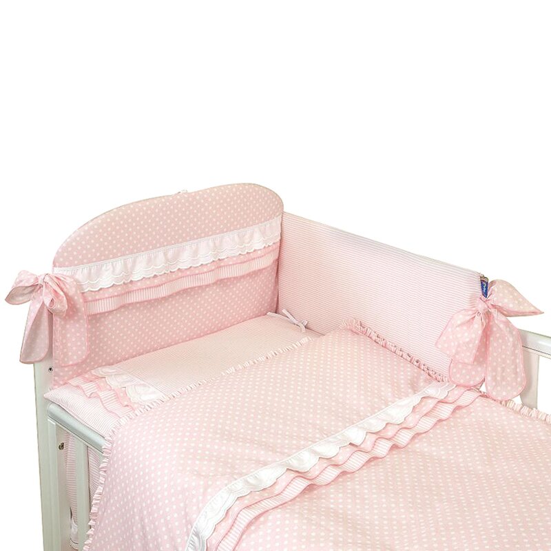 Amy - Lenjerie 3 piese Cu protectie laterala Baby Chic din Bumbac, 120x60 cm, Roz