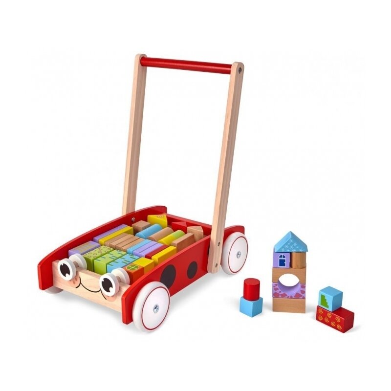 Ecotoys - antemergator din lemn + 40 de cuburi 2112 buburuza