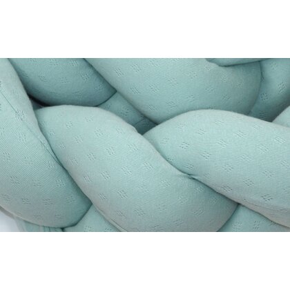 Amy - Aparatoare laterala pat Bumper impletit cu inchidere velcro, Bumbac Tricot Mint, 180x21 cm