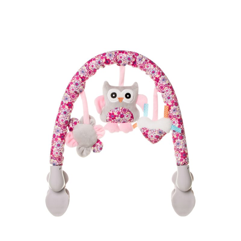 4baby - arc cu jucarii pentru patut si carucior plush arch bufnite roz