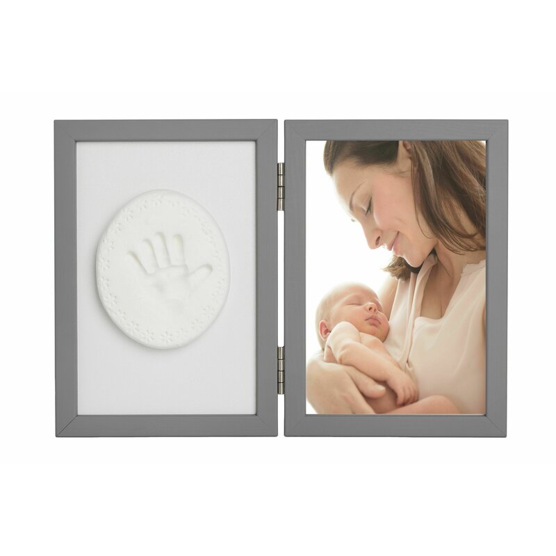 Baby handprint - kit rama foto 10x15 cm, cu amprenta, tiny memories, non-toxic, conform cu standardul european de siguranta en 71-3:2019, gri