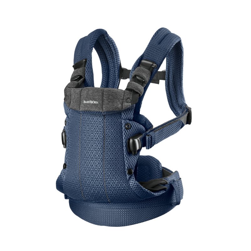BabyBjorn - Marsupiu ergonomic Harmony 3D Mesh , Protectie cap, Editie Limitata, Albastru
