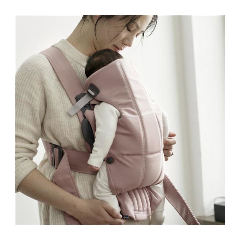 BabyBjorn - Marsupiu anatomic Mini, cu pozitii multiple de purtare – Dusty Pink, Bumbac