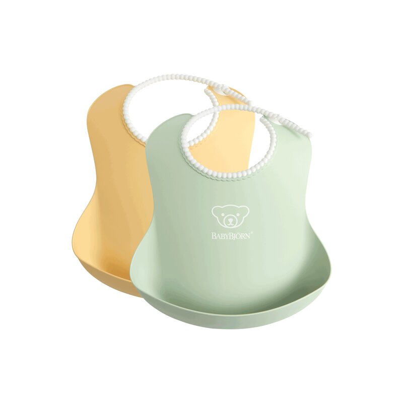 BabyBjorn - Baveta cu buzunar Powder 2 buc, Galben/Verde