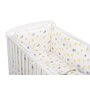 BabyNeeds - Lenjerie patut 5 piese, Cu doua protectii laterale, Pernuta, Plapumioara, Cearceaf, Din bumbac, Pentru patut 120x60 cm, Vrabiute, Gri-Galben - 2