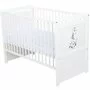 Patut din lemn bebe, Transformabil si pentru junior, 120x60 cm, Din lemn de pin si mdf, Stabil si rezistent, Inaltime saltea reglabila pe 3 nivele, Laterala cu 3 bete detasabile, EN716-1, EN716-2, Alb, Babyneeds, Nadia II, Girafa + Saltea 8 cm - 5