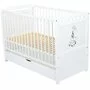Patut din lemn bebe, Transformabil si pentru junior, 120x60 cm, Cu sertar cu capac, Din pin si mdf, Stabil si rezistent, Inaltime saltea reglabila pe 3 nivele, Laterala cu 3 bete detasabile, EN716-1, EN16-2, Alb, Babyneeds, Nadia II, Girafa - 10