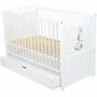 Patut din lemn bebe, Transformabil si pentru junior, 120x60 cm, Cu sertar cu capac, Din pin si mdf, Stabil si rezistent, Inaltime saltea reglabila pe 3 nivele, Laterala cu 3 bete detasabile, EN716-1, EN16-2, Alb, Babyneeds, Nadia II, Girafa - 11