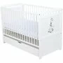 Patut din lemn bebe, Transformabil si pentru junior, 120x60 cm, Cu sertar cu capac, Din pin si mdf, Stabil si rezistent, Inaltime saltea reglabila pe 3 nivele, Laterala cu 3 bete detasabile, EN716-1, EN16-2, Alb, Babyneeds, Nadia II, Girafa - 4