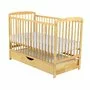 Patut din lemn bebe, 120x60 cm, Cu sertar cu capac, Din lemn de pin si mdf, Stabil si rezistent, Inaltime saltea reglabila pe 3 nivele, Laterala cu 3 bete detasabile, EN716-1, EN716-2, Natur, Babyneeds, Ola - 1