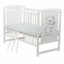 Patut din lemn bebe, 120x60 cm, Din lemn de pin si mdf, Stabil si rezistent, Inaltime saltea reglabila pe 3 nivele, Laterala cu 3 bete detasabile, EN716-1, EN716-2, Alb, Babyneeds, Timmi + Saltea 10 cm - 5