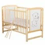 Patut din lemn bebe, 120x60 cm, Cu laterala culisanta, Din lemn de pin si mdf, Stabil si rezistent, Inaltime saltea reglabila pe 3 nivele, Laterala cu 3 bete detasabile, EN716-1, EN716-2, Natur, Babyneeds, Timmi - 9