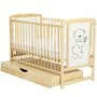 Patut din lemn bebe, 120x60 cm, Cu sertar cu capac, Din lemn de pin si mdf, Stabil si rezistent, Inaltime saltea reglabila pe 3 nivele, Laterala cu 3 bete detasabile, EN716-1, EN716-2, Natur, Babyneeds, Timmi - 2
