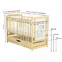Patut din lemn bebe, 120x60 cm, Cu sertar cu capac, Din lemn de pin si mdf, Stabil si rezistent, Inaltime saltea reglabila pe 3 nivele, Laterala cu 3 bete detasabile, EN716-1, EN716-2, Natur, Babyneeds, Timmi - 4