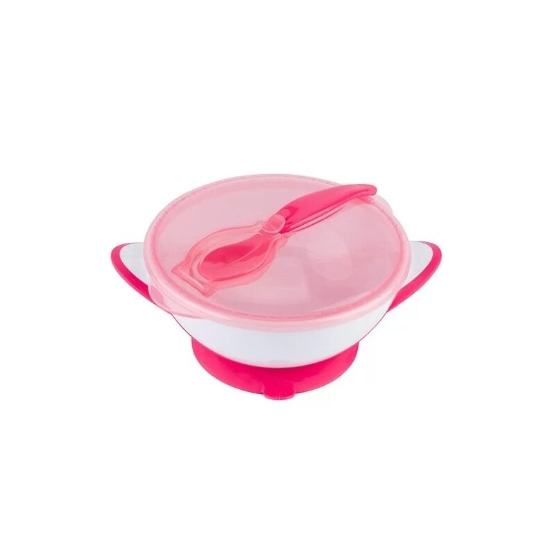 Babyono - castron cu ventuza si lingurita, fara bpa, 300 ml, 6 luni+, roz