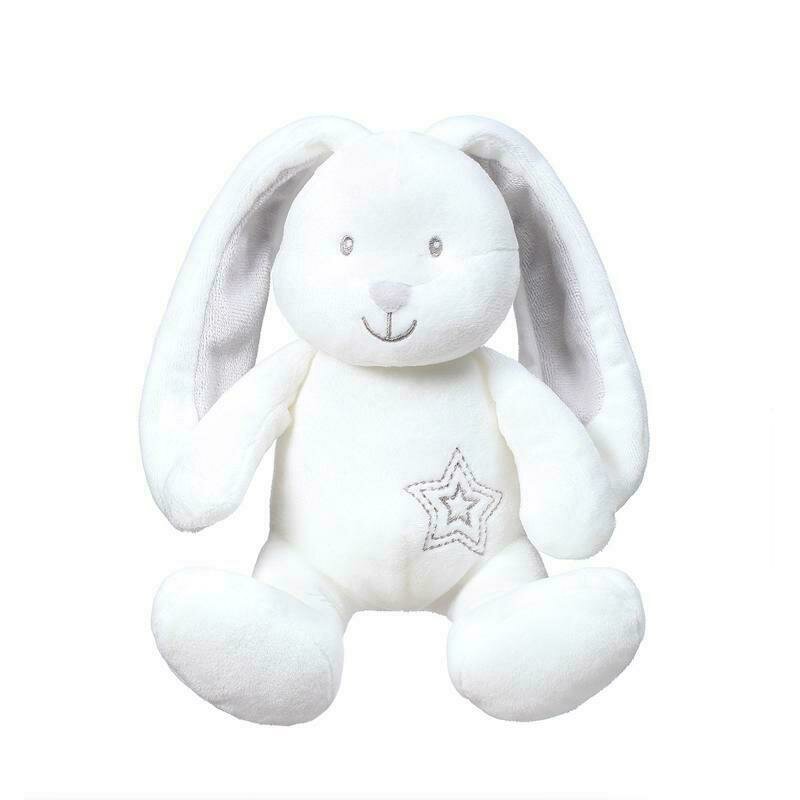 Babyono - jucarie de plus iepurasul jimmie, cu zornait, 15 x 25 x 9 cm, alb