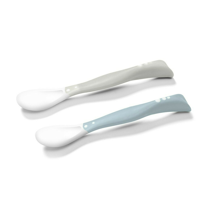 Babyono - set 2 lingurite flexibile unisex, cu memorie, fara bpa, 6 luni+, gri/albastru