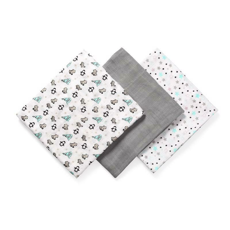Babyono - set 3 museline bebelusi, din fibre de bambus, rezistente la miros, antibacteriene, 70x70 cm, 0 luni+, multicolor