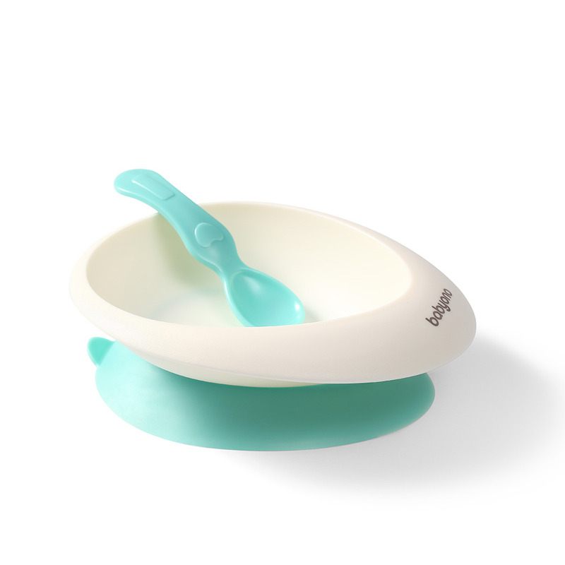 Babyono - set bol cu ventuza si lingura, plastic moale, fara bpa, 230 ml, 6 luni+, verde
