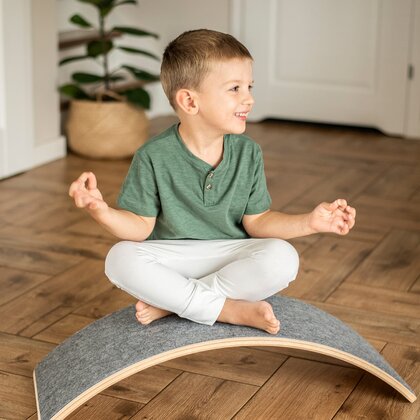 Meowbaby® - Balance board - Placa de echilibru din lemn gri pentru copii cu fetru presat gri, MeowBaby