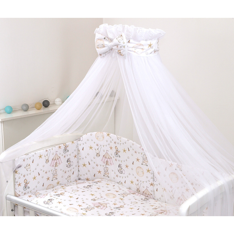 Baldachin din tul, funda din bumbac, imprimeu lenjerie circ roz, amy 300x160 cm, suport de prindere inclus, 153h cm