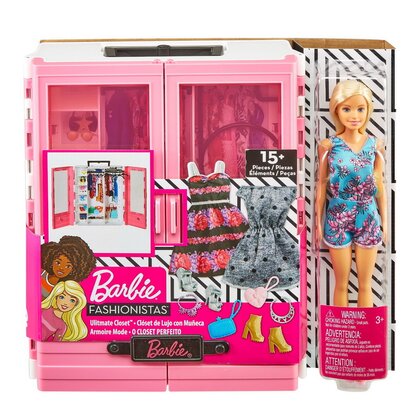 Mattel - Papusa Barbie,  Cu dulapior de hainute