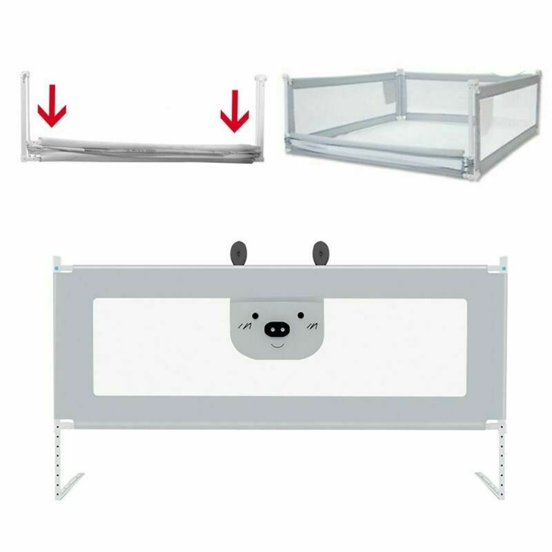 Primabobo - Bariera protectie pat culisanta XXL 160 cm Bears Grey, inaltime reglabila 68-98 cm