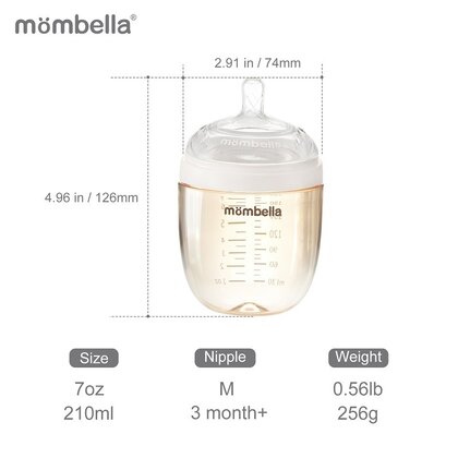 Mombella - Biberon Anticolici  Breast-Like, 210ml, Tetina M flux mediu, PPSU, Ivory