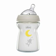 Biberon bebelusi, Chicco, Natural Feeling, Din sticla, Anti-colici, Silicon moale, Ergonomic, 250 ml, Fara BPA, 0 luni+, Gri