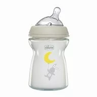 Biberon bebelusi, Chicco, Natural Feeling, Din sticla, Anti-colici, Silicon moale, Ergonomic, 250 ml, Fara BPA, 0 luni+, Gri