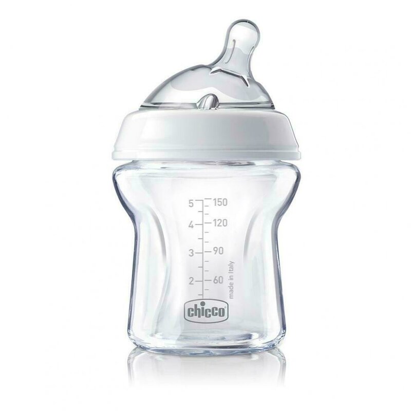 Chicco - Biberon Natural Feeling PureGlass, 150ml, tetina silicon, flux normal, 0luni+, 0%BPA