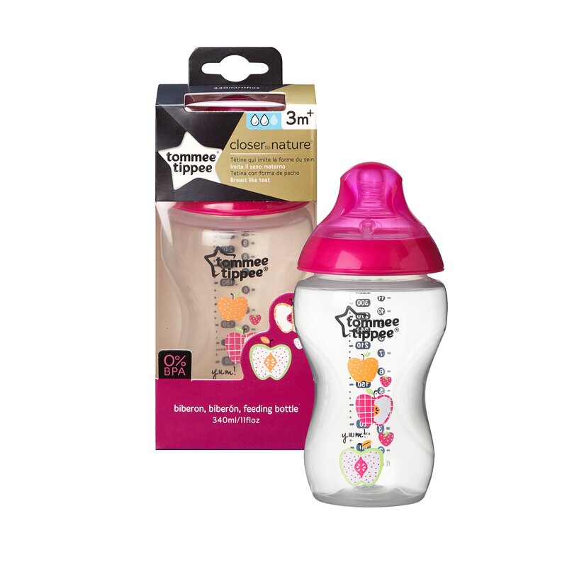 Tommee tippee - biberon decorat mar roz, 1 buc, 340 ml