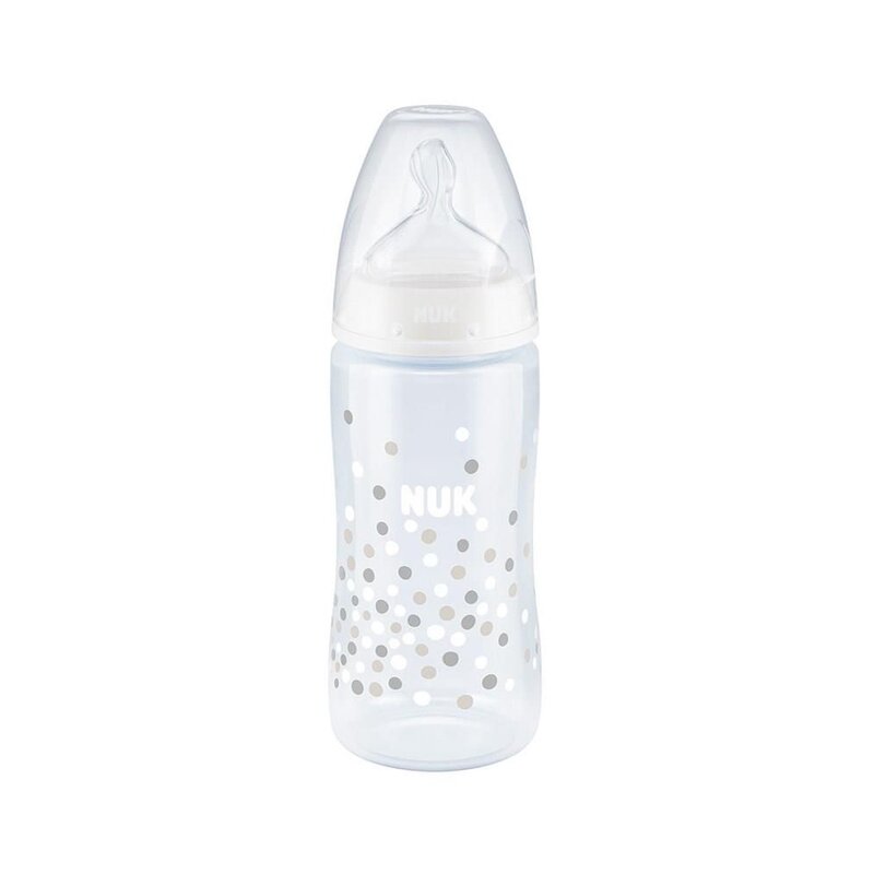 Nuk - Biberon First Choice 0-6 luni, Cu tetina din silicon, Control temperatura din Polypropilena (Pp) 300 ml, Alb