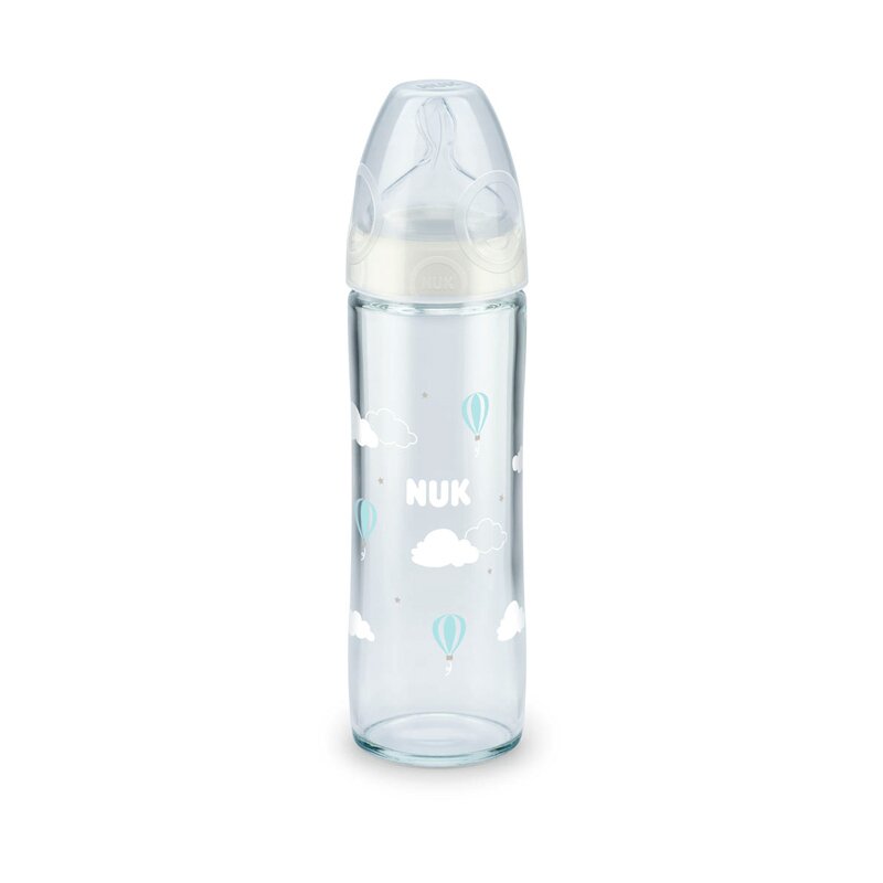 Nuk - nuk - biberon new classic sticla 240 ml tetina silicon 0-6 luni alb