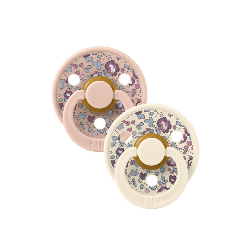 Bibs x liberty - set 2 suzete colour eloise latex, tetina rotunda, 0 luni+-ivory/blush