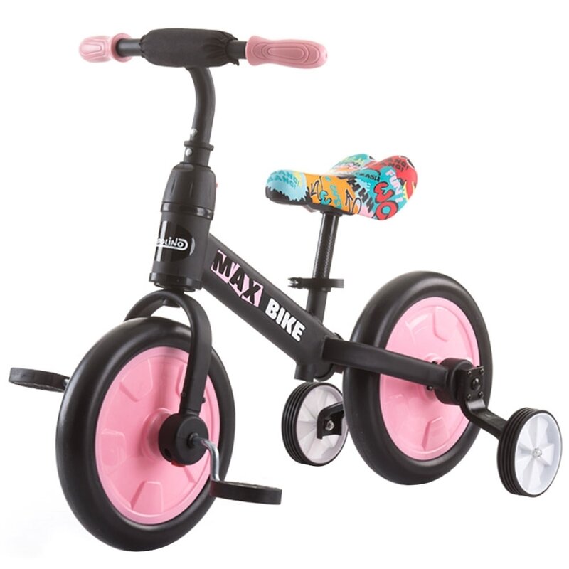 Chipolino - Bicicleta cu pedale,Bicicleta fara pedale Max Bike, 10 , Cu roti ajutatoare, Roz