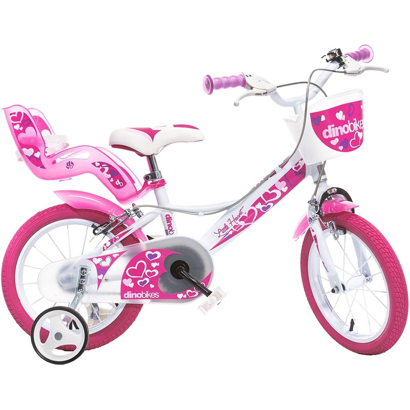 Bicicleta copii dino bikes 14' little heart alb si roz