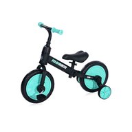 Lorelli - Bicicleta de echilibru 2in1, RUNNER cu pedale si roti auxiliare, Black & Turquoise