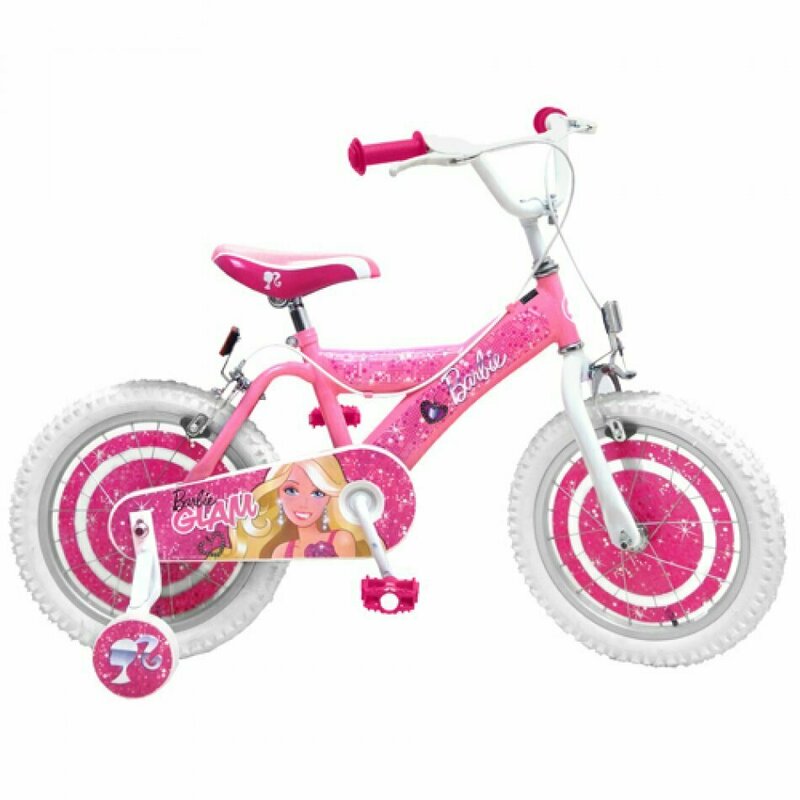Stamp - Bicicleta cu pedale , Barbie, 16 , Cu roti ajutatoare, Roz