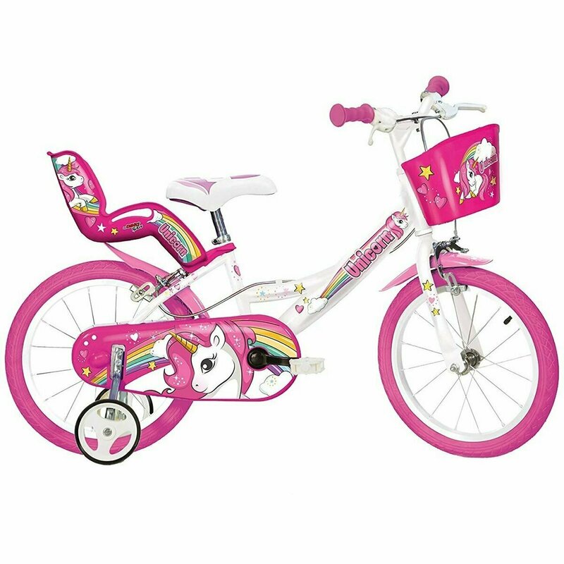 Dino Bikes - Bicicleta cu pedale 144R-UN , Unicorn, 14 , Cu roti ajutatoare