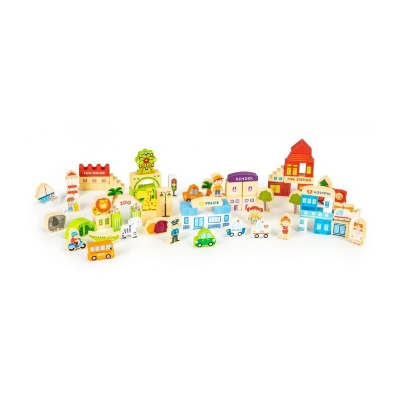 Blocuri din lemn Ecotoys HM015501 Zoo - 120 elemente