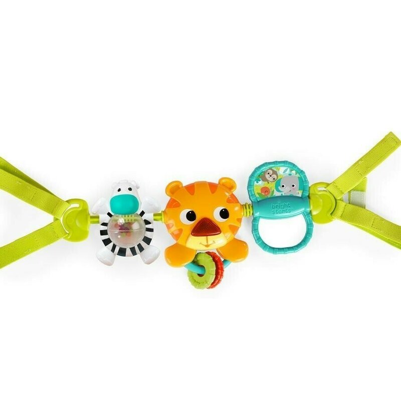 Bright Starts - Accesoriu Bara de jucarii Take Along Busy Birdies Cu muzica, Tigru