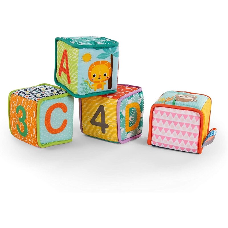 Bright Starts - Jucarie din plus Cuburi Grab & Stack, 4 cuburi, Multicolor
