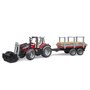 Bruder - Tractor Massey Ferguson 7480 Cu Incarcator Frontal Si Remorca Pentru Lemne - 4
