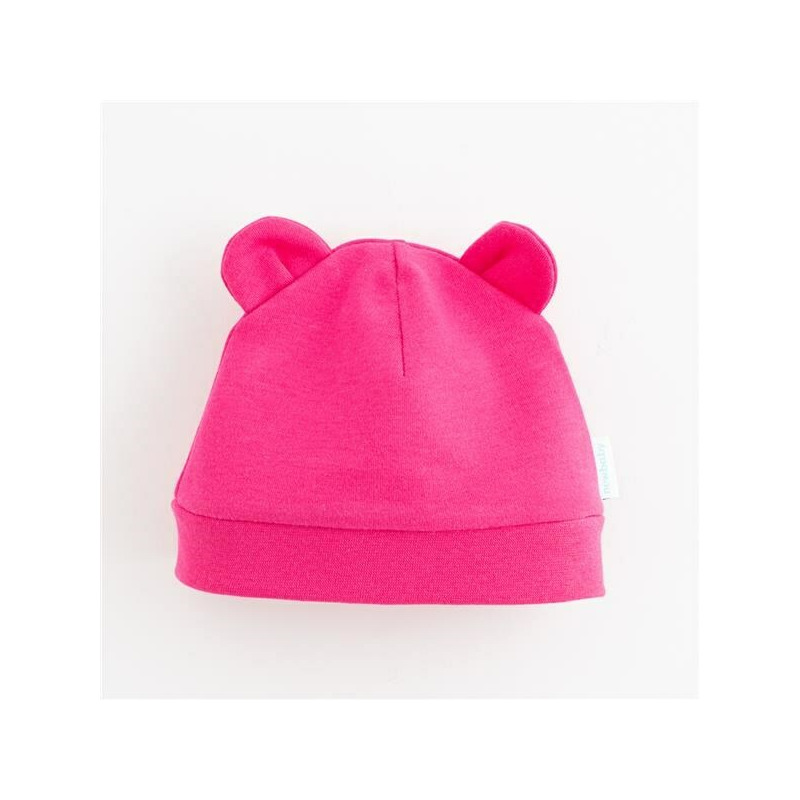 Caciulita nou nascut, cu urechi, marime 56, din bumbac 100%, new baby, dark pink