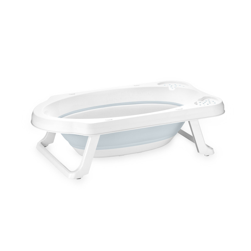 Cadita pliabila pentru bebelusi, 82 cm, cu dop de scurgere, cloudy blue