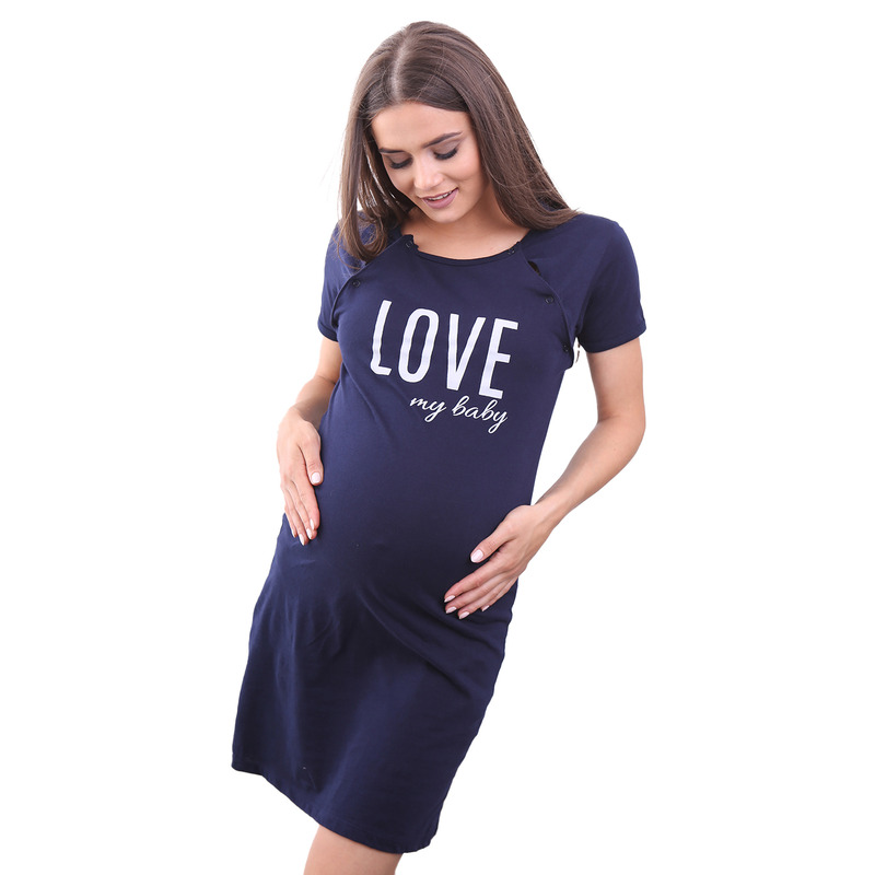 Camasa de alaptat, din bumbac, cu capse oblice, masura s, i love my baby, navy blue