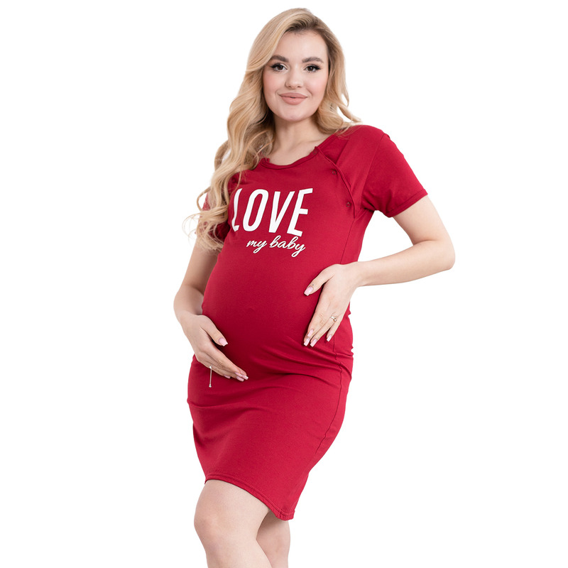 Camasa de alaptat, din bumbac, cu capse oblice, masura xl, i love my baby, bordeaux