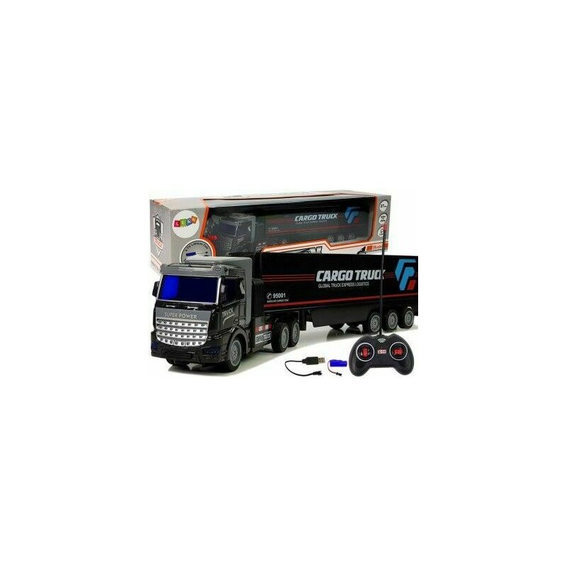 Leantoys - camion de jucarie rc, cu telecomanda si remorca cargo, 1:48, 9080